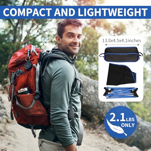Silla de Camping Ultraligera Plegable Veathzet con Malla de Nylon Transpirable, Diseño Compacto y Bolsa de Transporte Negro y Azul miniatura 3
