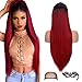 Produktbild Ombre Wein rote Perücke Frauen seidig lange gerade Perücke Mode Burgund synthetische Perücke für Cosplay Party Halloween Kostüm 22 Zoll natürlichen Haaransatz Mittelteil