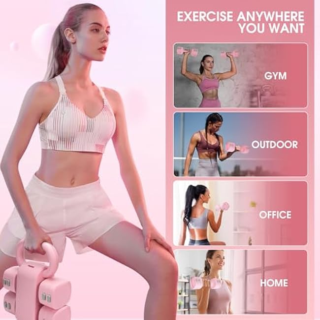 Adjustable 2-in-1 Convertible Kettlebell & Dumbbells Set, 4 in 1 Free Weights Dumbbell Set of 2, Each 2.2 3.3 4.4 5.5lb Quick Change Women Dumbbell Set for Home Exercise Training