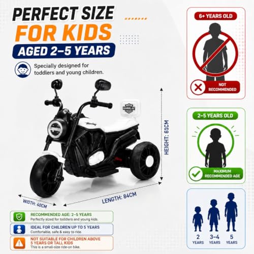 Image of Wishmaster Mini Harlay Electric Ride-On Bike for Kids | 6V Battery-Operated Motorcycle | Foot Accelerator | Suitable for Boys & Girls Aged 2-5 Years | Sturdy & Safe Toy Bike