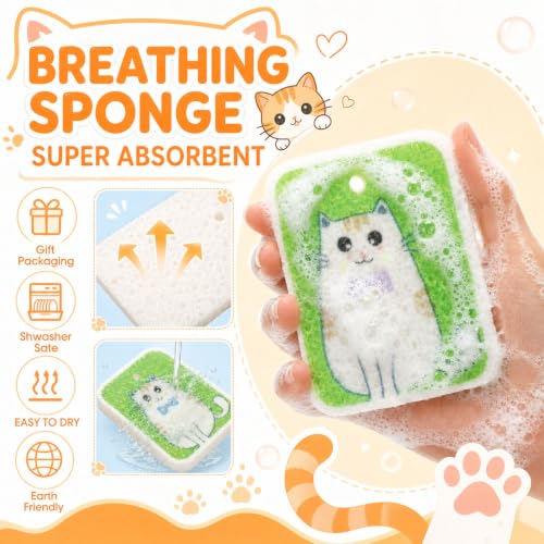 Image of Maxdot 50 Counts Compressed Cellulose Sponges Bulk Cat Style Natural Kitchen Compostable Non Scratch Dish Sponges for Washing Dishes, Cleaning Countertop Sink, Kids DIY