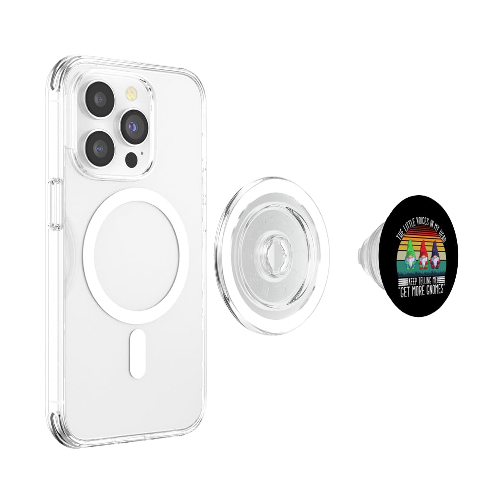 The Little Voices In My Head Keep Telling Me Get More Gnomes PopSockets PopGrip for MagSafe, Clear - Image 3