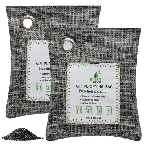 2Pcs Activated Charcoal Odour Absorber Charcoal Odour Absorber Bamboo Charcoal Bags for Home and Car Use Reusable Deodoriser for Wardrobes and Small Spaces