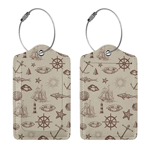 Image of PU Leather Luggage Tag, Suitcase Labels, Passport Stamp ID Tags Card, Baggage Bag Label with Stainless Steel Loop, Full Back Privacy Cover for Men Women Travel, Set of 2