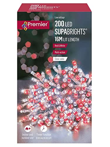 Premier Multi Action 200 Supabrights LED Christmas Lights 20M Lit - Red & White