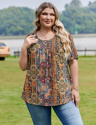 Image of IN'VOLAND Plus Size Tops for Women Short Sleeve Shirts Dressy Casual Tunics