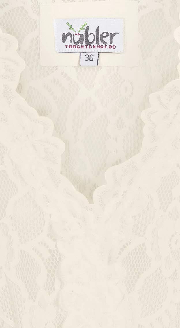 Nübler Dirndlbluse Damen Laura - Kurzarm Trachtenbluse mit Spitze & V-Ausschnitt - Creme, Elegante Tracht im Landhaus Stil - Hochwertige, formbeständige Qualität