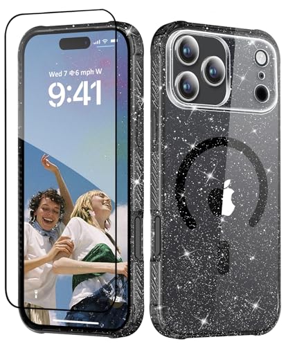 MIODIK Magnetic for iPhone 17 Pro Max Case + Screen Protector Sparkle Black