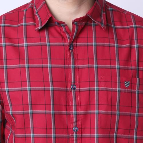 Image of J. HAMPSTEAD Cotton Slim Fit Checkered Casual Shirt for Men