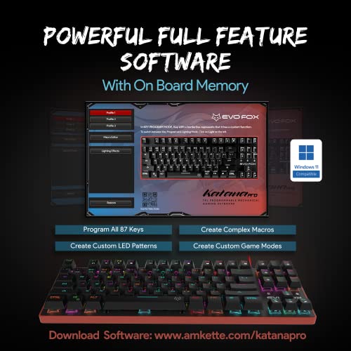Image of (Refurbished) EvoFox Katana Pro RGB Mechanical Keyboard with Silent Outemu Red Switches | 16 Million True Prism RGB | Powerful Software | 4 Game Modes Presets | 16 Lighting Effects | TKL Keyboard | On Board Memory | Braided Cable with EMI Ring (Red + Black)