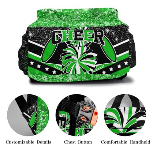 Custom Cheer Green Cheerleader Waterproof Backpack Casual School Bags Bookbag Daypack for Birthday Holiday Gift3