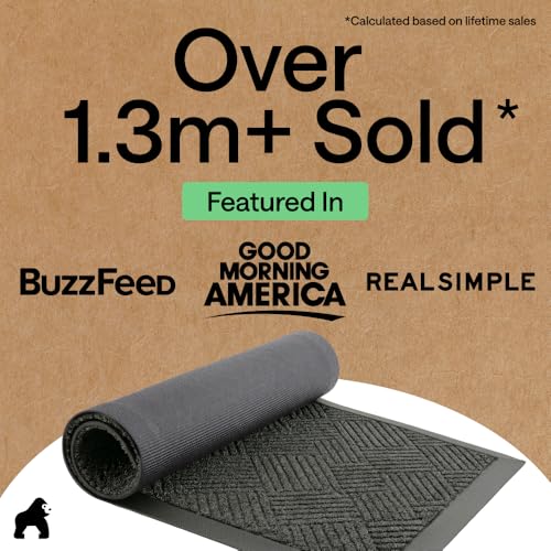 Image of GORILLA GRIP 100% Waterproof All-Season WeatherMAX Doormat, 60x24, US Designed Natural Rubber, Stain and Fade Resistant, Low Profile Indoor Outdoor Door Mats, Easy Clean Patio Mat, Gray Diamond