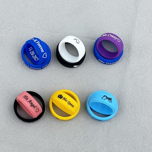 Personalized Couple Silicone Rings Husband Wife Matching Rubber Rings King & Queen Promise Wedding Bands Love Jewelry Gift for Couples (Choose Colors), Size 5-134
