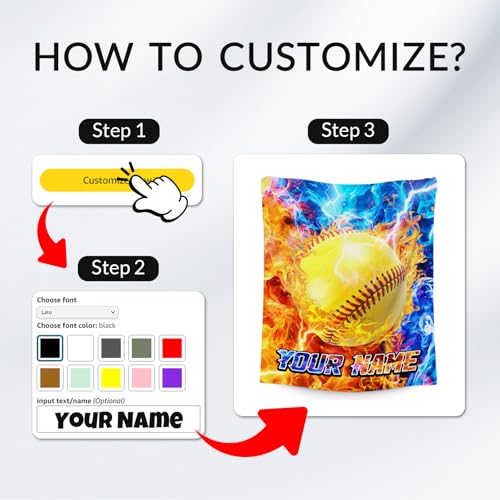 Customized Blanket - Softball Blanket Gifts for Girls - Comfy Cozy Fleece Throws for Player 4 Sizes