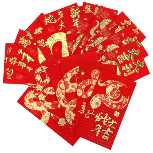 KAILIKETIY 18個 年蛇年用赤い封筒 厚手特種紙製 大容量お札 硬貨収納可 旧正月 結婚式 誕生日に 伝統的な縁起物 袋