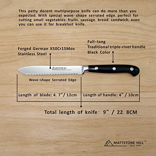 Mattstone Hill Since 1979 Serrated Utility Knife - Mattstone Hill 4.7 Inch Kitchen Knife thumb #2
