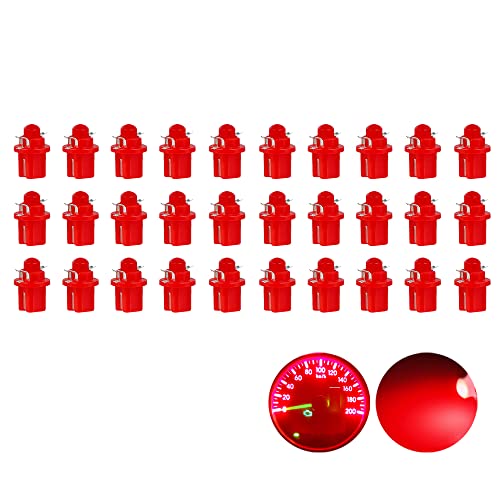 OtpOutopa Guage Cluster Speedometer Light Bulbs Super Bright 17 18 27 37 58 86 2721 Bulb T5 B8.5d COB 1SMD Led Dashboard Dash Cluster Speedmeter Instrument Panel LED Light Bulbs (Red,30PCS)