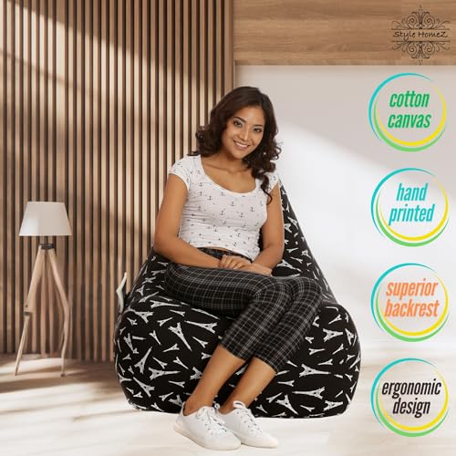 Image of Style Homez Hackey Cotton Canvas Abstract Printed Bean Bag XXL Size Filled with Beans Fillers