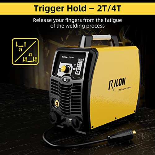 Troozy × Rilon 200A Mig Welder, Tig/Mig/Flux Core/Stick/Aluminum 5 In 1 Welder Machine, Multiprocess Welder With Pulse, 110/220V Dual Voltage Dc, Yellow #TOP6
