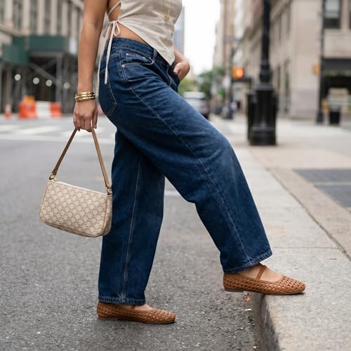 Image of CUSHIONAIRE Weavy Woven Ballet Flats for Women, Square Toe Mary Jane Flats with Elastic Strap, Wide Widths Available