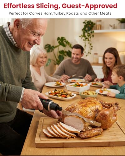 Image of New Upgrade Cordless Electric Knife,Serrated Blade Knife for Turkey, Meat Slicing, Fillet, Bread, Ergonomic Design Cutting Knifes with Comfortable Contoured Grip, USB-C Rechargeable, Easy-Slice,Black