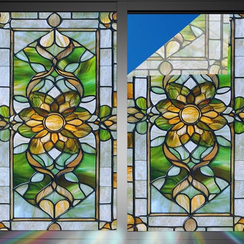 Image of Nuxovilar Gothic Green Yellow Grid Pattern Window Film 17.5x39.3 PVC