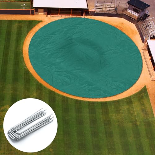 Seenelling 18ft Portable Pitching Mounds for Baseball Sports Spot Round Rain Cover Pitching Mound Baseball Plates for Field with 16 Pcs u Shape Ground Nail for Baseball Field Protect(Green)