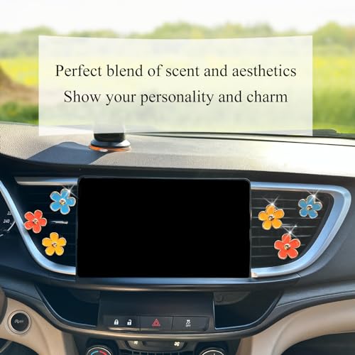 Image of ORIESSE 6pcs Car Air Freshener Vent Clips, Daisy Flower Air Diffuser - Blue, Orange, Yellow - Refillable 3.3cm /3cm Car Accessories for Women