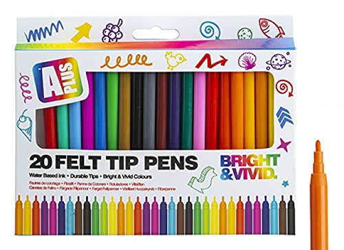 PMS Bright & Vivid Assorted Colour Felt Tip Pens - Pack of 20