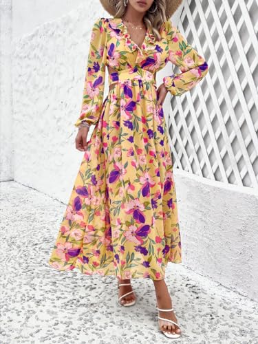 Image of Sister Amy Women's Boho Floral Print Square Neck Beach Party Flowy Ruffle Midi Dress