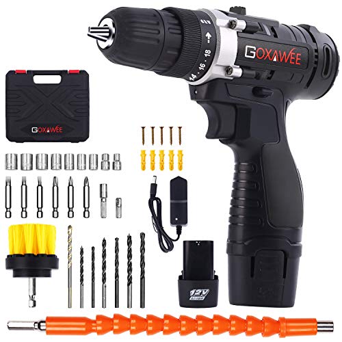 Cordless Drill with 2 Batteries - GOXAWEE Electric Screw Driver Set 100pcs
