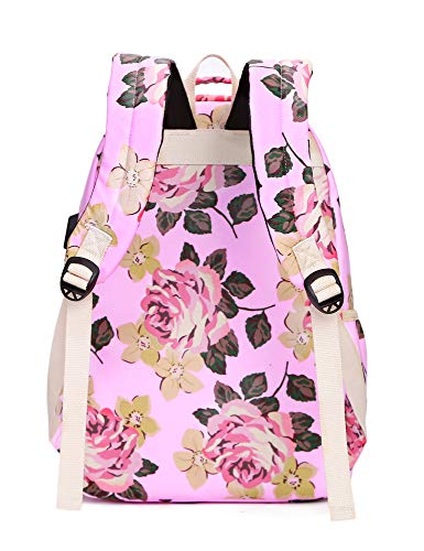 Image of Leaper Floral Backpack bag Daypack USB Charging Port Pink