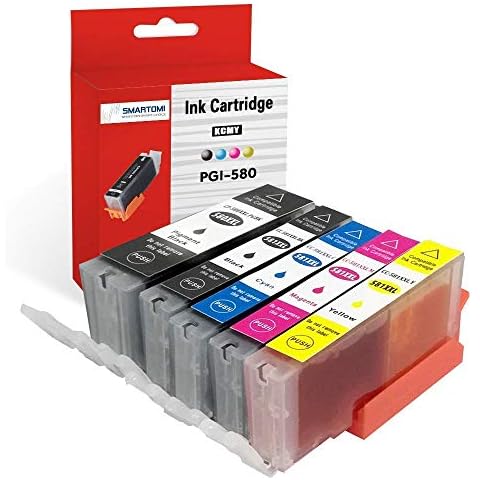 SMARTOMI 5PK PGI-580 XXL CLI-581 XXL Compatible Ink Cartridges Multi-Pack Canon pgi-580 Black cli-581 CMY Ink for used with Canon Pixma TS9150 TS9155 TS8150 TS8151 TS6151 TS6150 TR7550 Series Printers Cover