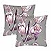 Fodere per Cuscini 18x18 pollici Set di 2 tulipani viola, fiori in fiore, copricuscino in poliestere grigio scuro floreale per camera da letto, divano, divano