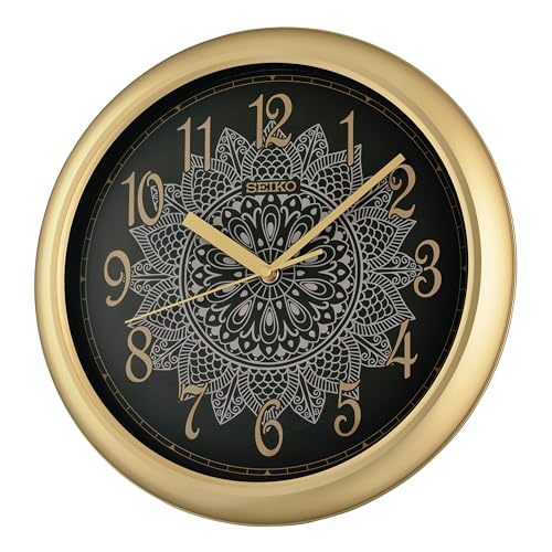 Image of Seiko Henna Wall Clock, Black & Gold, 13 Inches