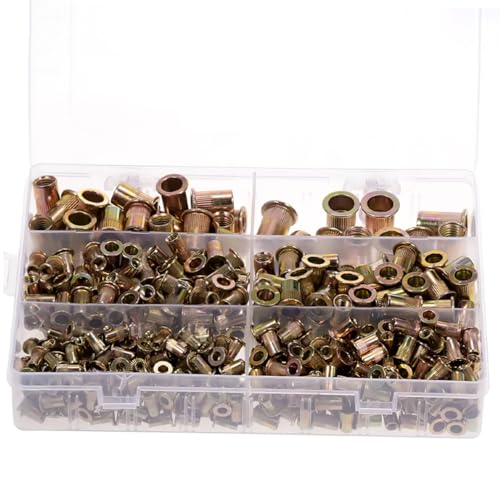 DECHOUS 500 Pcs Carbon Steel Rivet Nut Kit Threaded Rivets Assortment with Multiple for Mechanical and Furniture Assembly and Convenient Storage Box