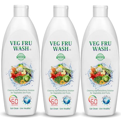 Image of Natural Fruit & Vegetable Wash Liquid 400ml x 3, Removes Pesticides, Wax & Bacteria, Food-Grade Disinfectant Works in 60 Sec, Patented & Scientifically Proven Premium Detoxifying Solution