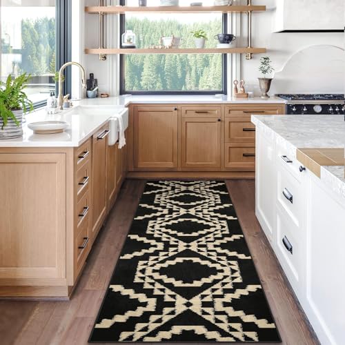 Arttown B0CL9B1KCV Boho Runner Rug, 2'X 6' Black Geometric Tribal Area Rug Non Slip Hallway Rug Indoor Floor Mat For Bathroom Kitchen Bedroom Decoration thumb #5