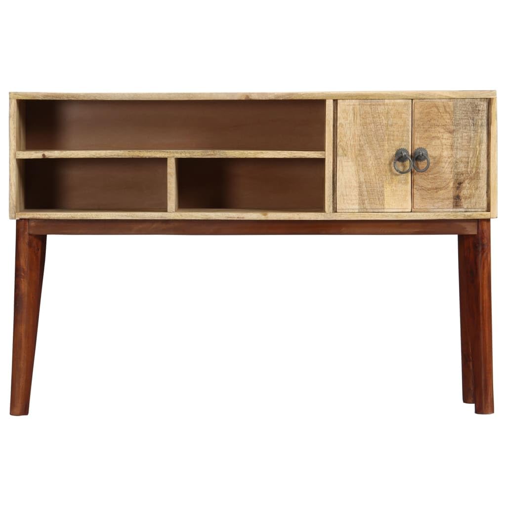Mesa consola clásica de madera maciza con espacio de almacenamiento, mesa sólida de madera de mango con rayas marrones y doradas