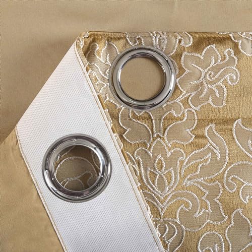 OpulentDreams Jacquard Curtains - Heavy Ring Top Window Curtains for Bedroom & Living Room - Fully Lined - Includes Two Tie Backs - Pair of Panels (Gold - Eyelet, 66" x 72" (167 x 183 cm)) - Image 6
