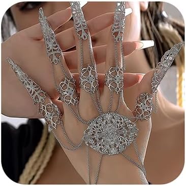 Octwine Paquete de 1 pulsera punk de reina antigua con punta de clavos de dedo para danza del vientre, cadena de mano para cosplay, joyería para