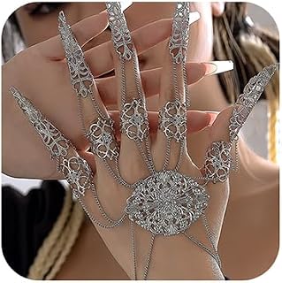 Octwine Pack of 1 Punk Ancient Queen Finger Nails Tip Claw Bracelet Belly Dance Hand Chain Cosplay Costume Jewelry for Women (Silver)