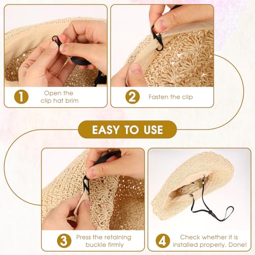 10 peças de clipe de chapéu para chapéus de viagem, cordão removível para queixo, à prova de vento,