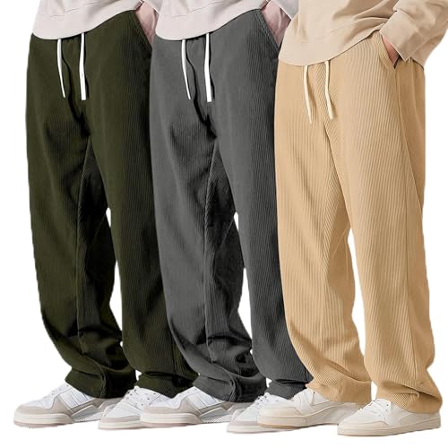 Image of Preneum Men Mid Rise Poly Cotton Loose Fit Trouser || Korean Style Travel & Lounge Wear with Pockets (Available in Plus Size) (Combo Pack of 3)