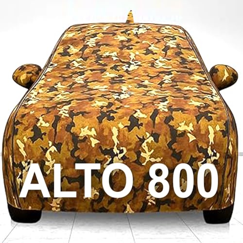 Image of 100% Waterproof Car Cover for Alto 800 UV Protection, Dustproof, Windproof | Custom Fit with Mirror Pockets, Belt & Buckle | All Weather Outdoor Body Cover (Jungle, Alto 800)