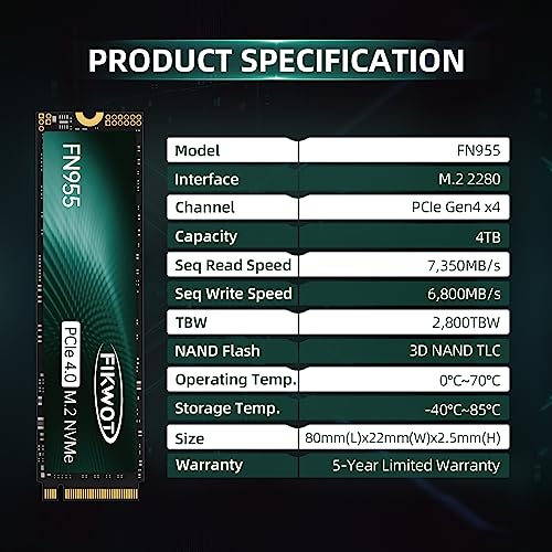 Fikwot NVMe 4TB TLC SSD M.2 2280 PCIe Gen4 Up to 7300MB/s Gamming SSD Internal Solid State Drive HMB and SLC Cache - Image 4