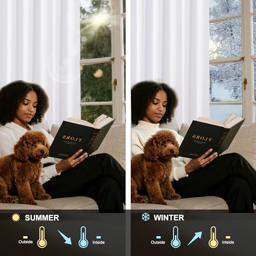 NICETOWN 100% Blackout Window Curtain Panels, Thermal Insulated Full Light Blocking Drapes with White Liner, 84 inches Drop Thermal Insulated Draperies (Pure White, 1 Piece, 66 inch Wide)