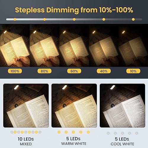 TEAMPD Leselampe Buch Klemme, Buchlampe mit 10 LEDs, 3 Farbtemperatur Modi Dimmbare Helligkeit, Augenschutz Klemmlampe… – Ansicht 2