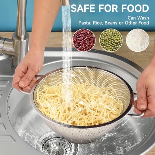 Image of KRESHU Stainless Steel Colander with Handles | Premium Micro-Perforated Kitchen Strainer, Rust-Proof, Fast Draining Basket for Pasta, Vegetables, Fruits & Rice (22.5CM)