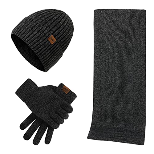 Gorro 3 en 1 y guantes táctiles unisex juego de invierno gris oscuro talla única
